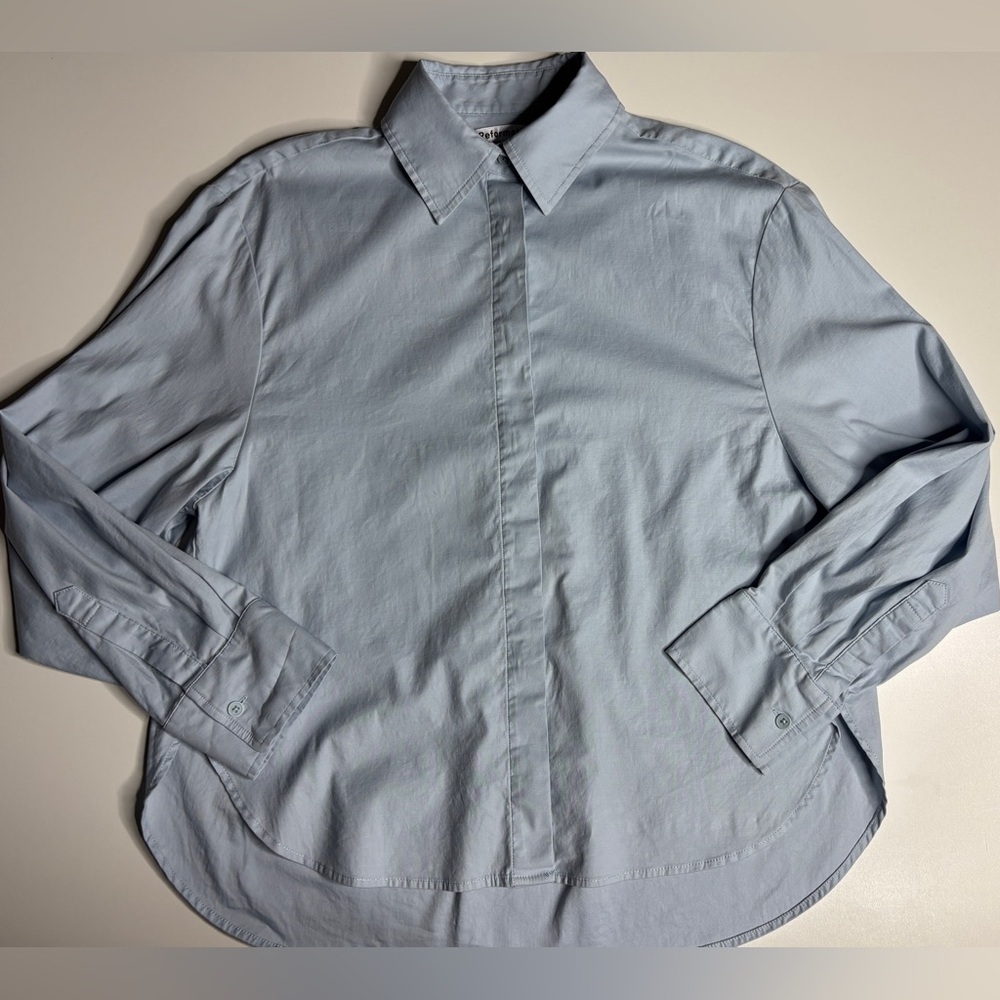 Reformation Organic Cotton Button Down Minimalist Blouse Blue XS